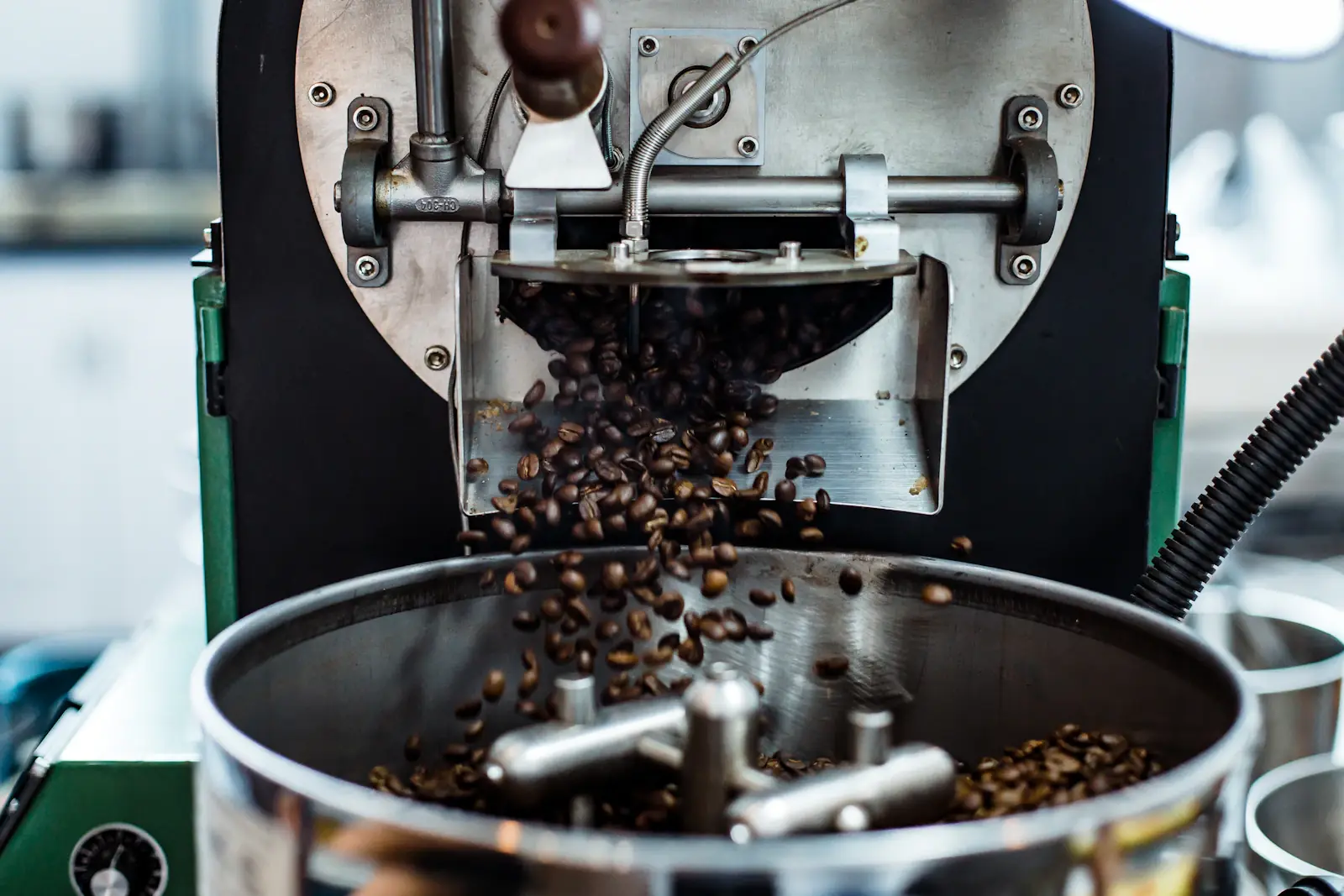 Coffee beans moving inside roasting equipment