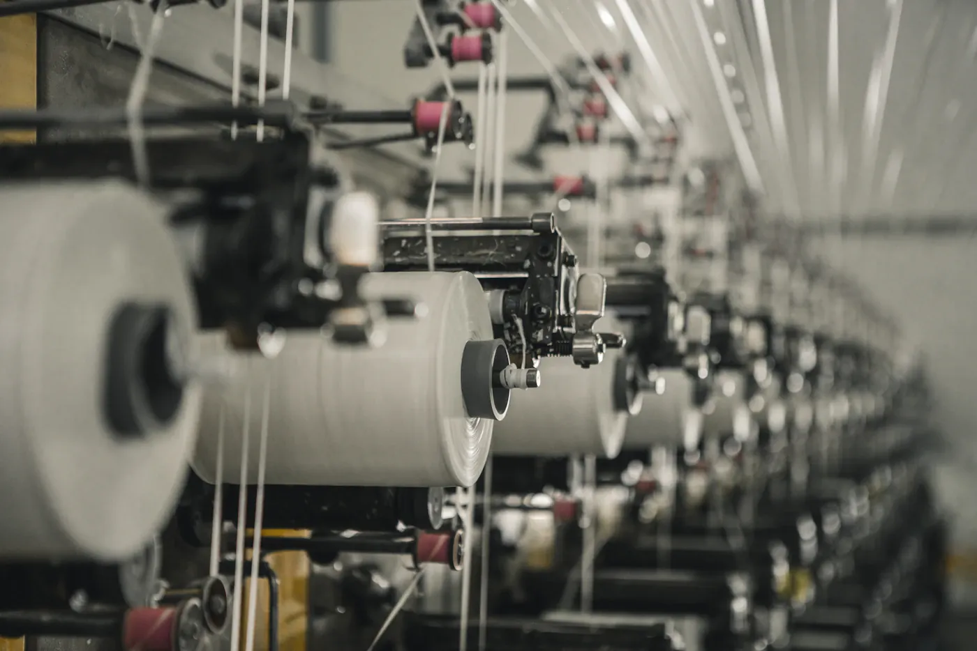 Textile machinery arranged along a production line