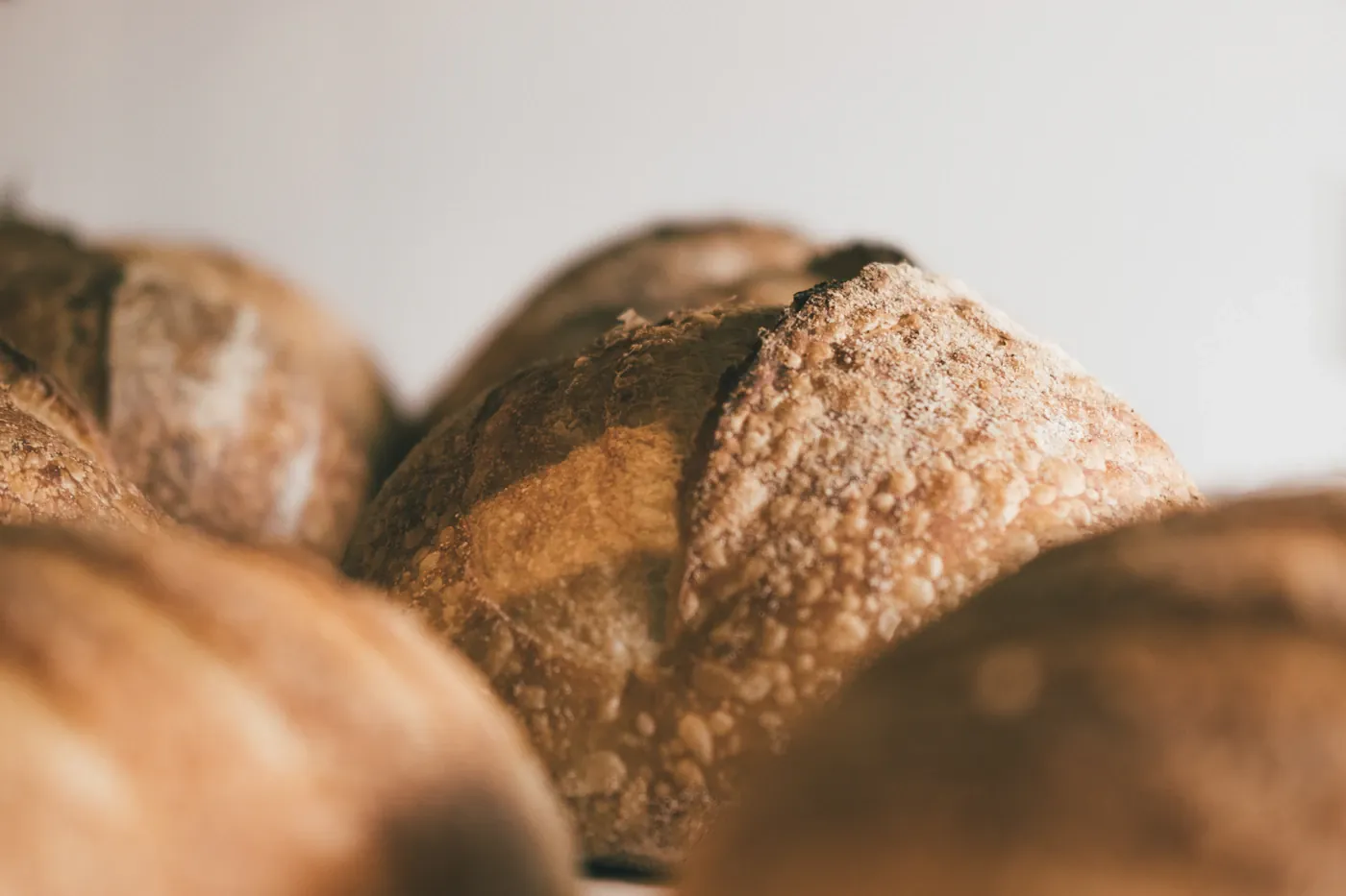 Fresh loaves of bread arranged together