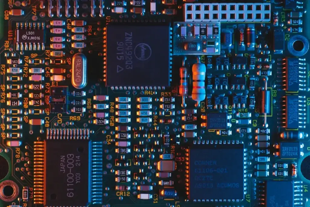 Detailed electronic circuitry with illuminated components