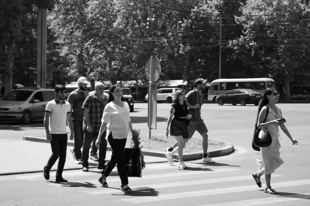 Pedestrians crossing a city street