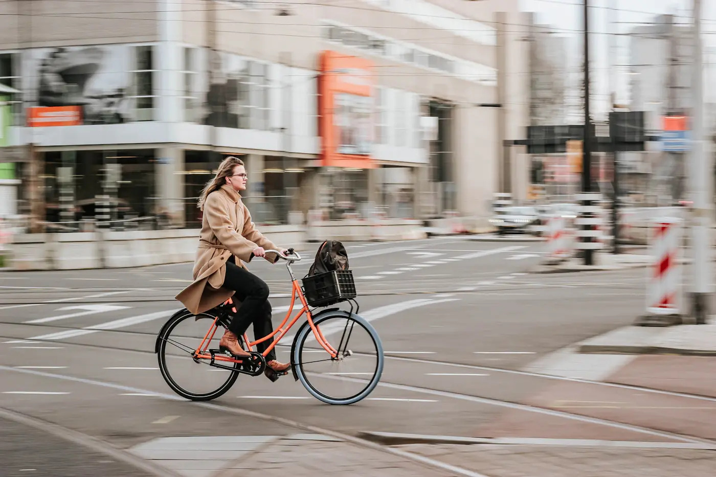 Cyclist crossing a city street